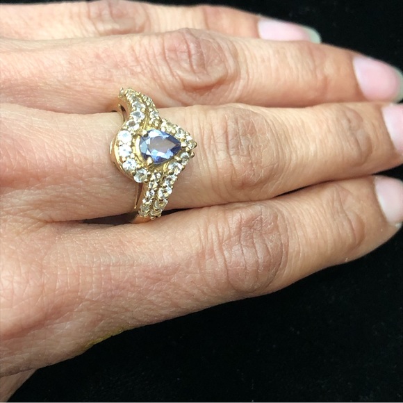 Iolite, white topaz ring with diamond accents - Picture 7 of 7